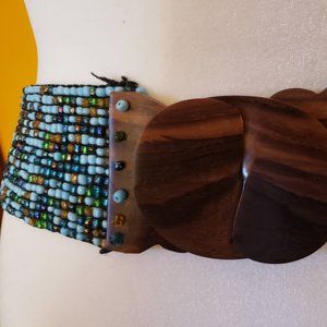 Beautiful beaded belt with wooden buckle